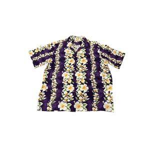 Vintage Royal Creations‎ Hawaiian Shirt Men's XXL Purple Hibiscus Floral Pocket